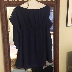Off the shoulder navy dress with wide sleeves